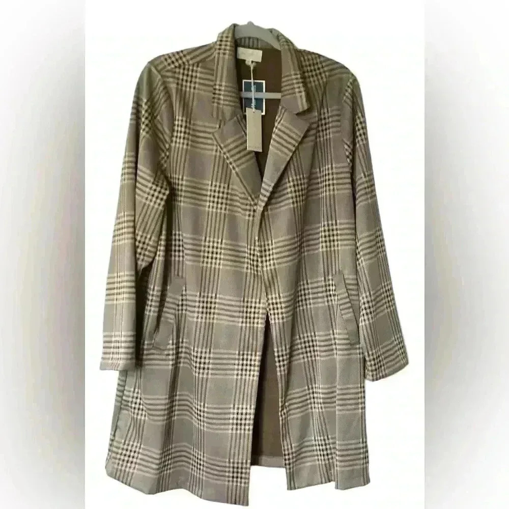 NWT Melloday Plaid Topper Jacket Brown New NWT Nordstrom Size 2X Polyester Rayon